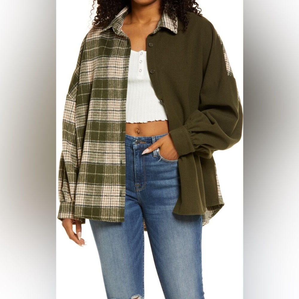 BP Printblock Plaid Button-Up Shirt in Large